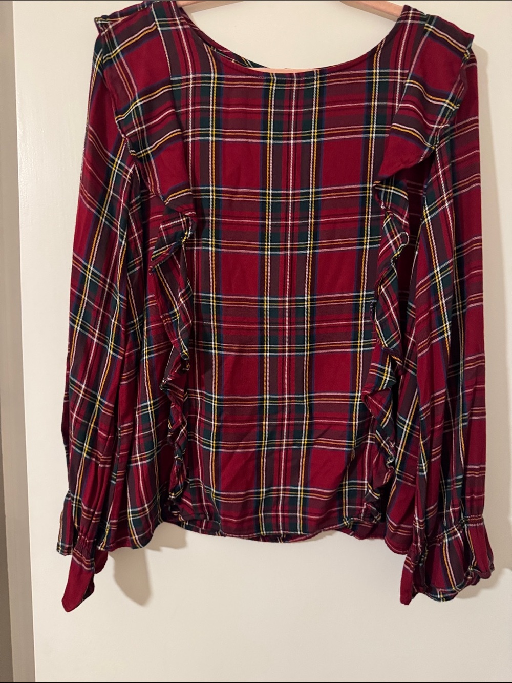 Women's Sanctuary Scout Plaid Ruffle Top size Medium - Picture 3 of 8